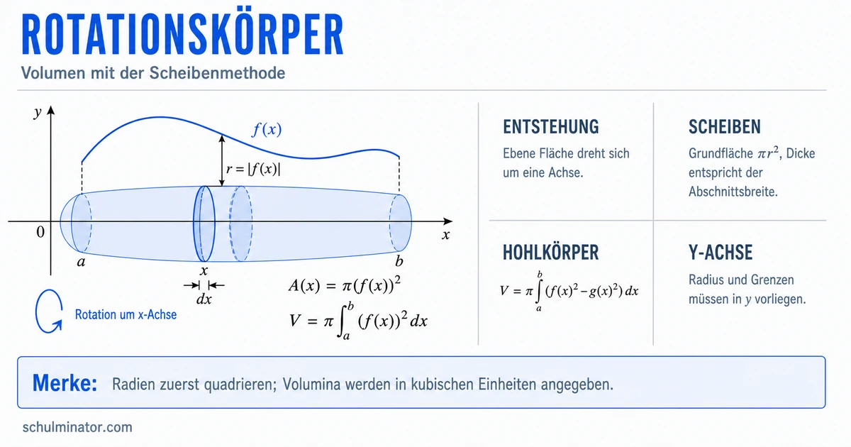 Rotationskörper: Volumen und Oberfläche berechnen