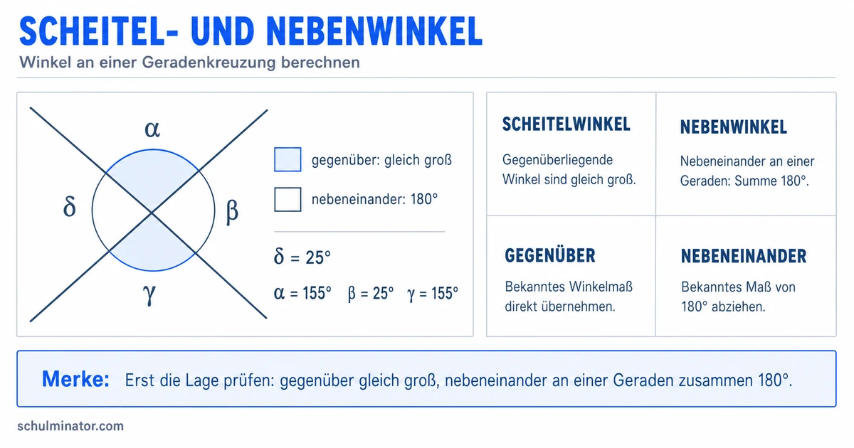 Scheitelwinkel und Nebenwinkel berechnen
