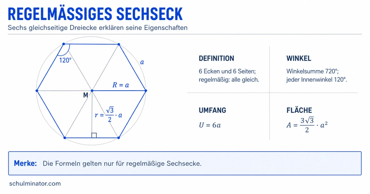 Sechseck: Eigenschaften, Formeln und Konstruktion