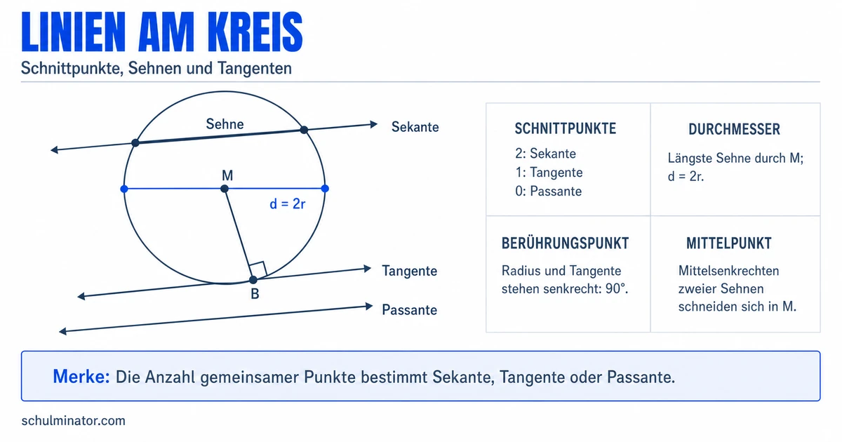 Sehne, Sekante und Tangente am Kreis erklärt