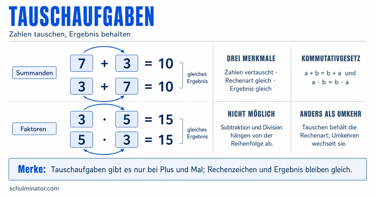 Tauschaufgaben: Plus und Mal sicher vertauschen