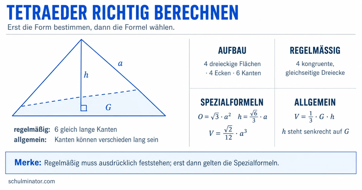 Tetraeder: Oberfläche und Volumen berechnen