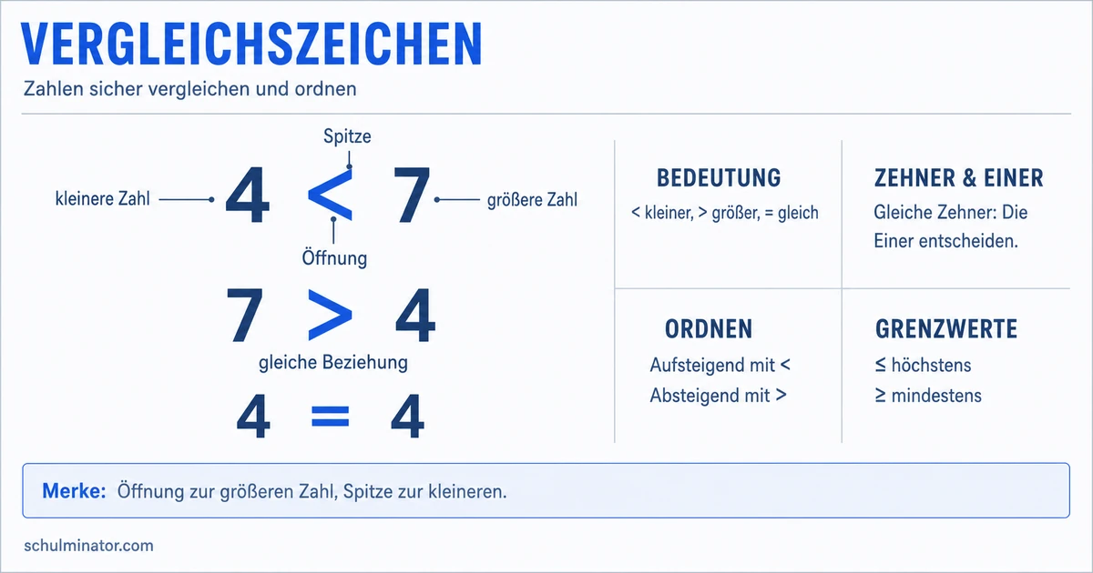 Vergleichszeichen: größer, kleiner oder gleich