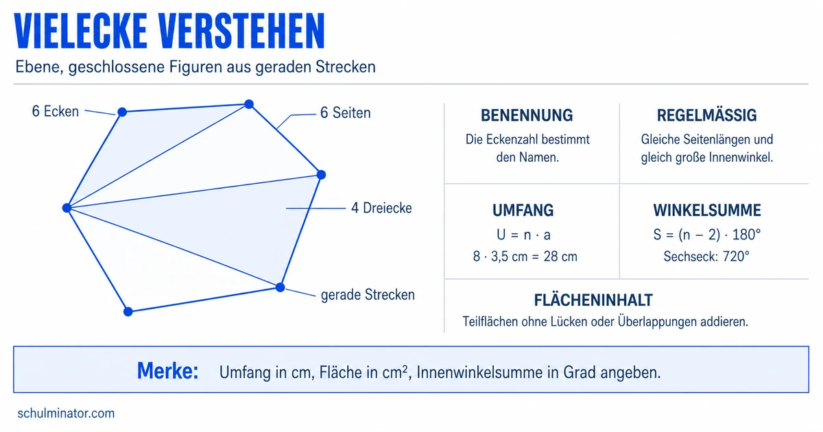 Vielecke: Arten, Umfang, Winkel und Fläche