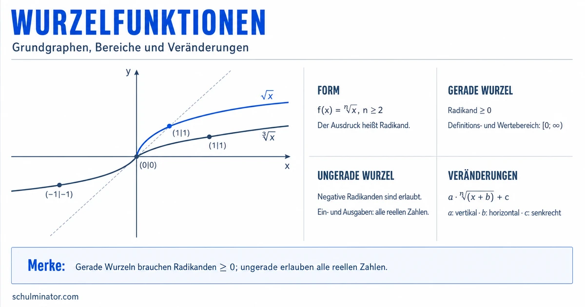 Wurzelfunktion: Graph, Bereiche und Umkehrung