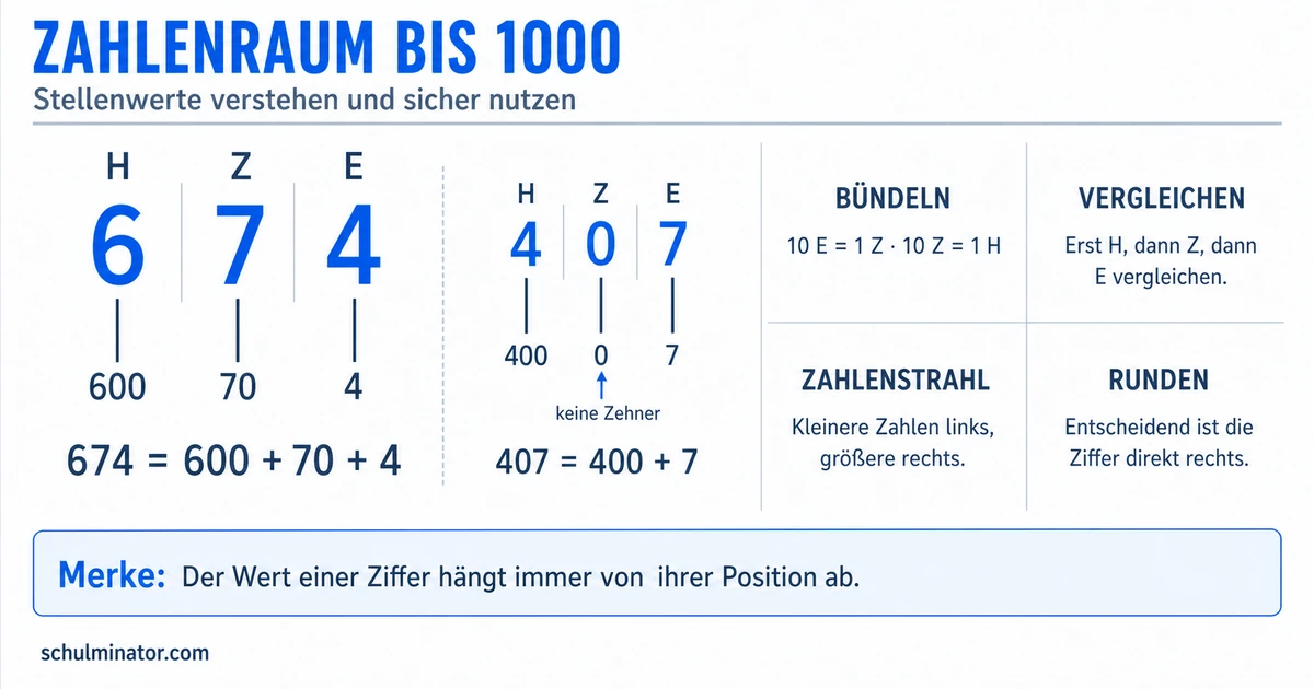 Zahlenraum bis 1000: Stellenwert, Ordnen, Runden