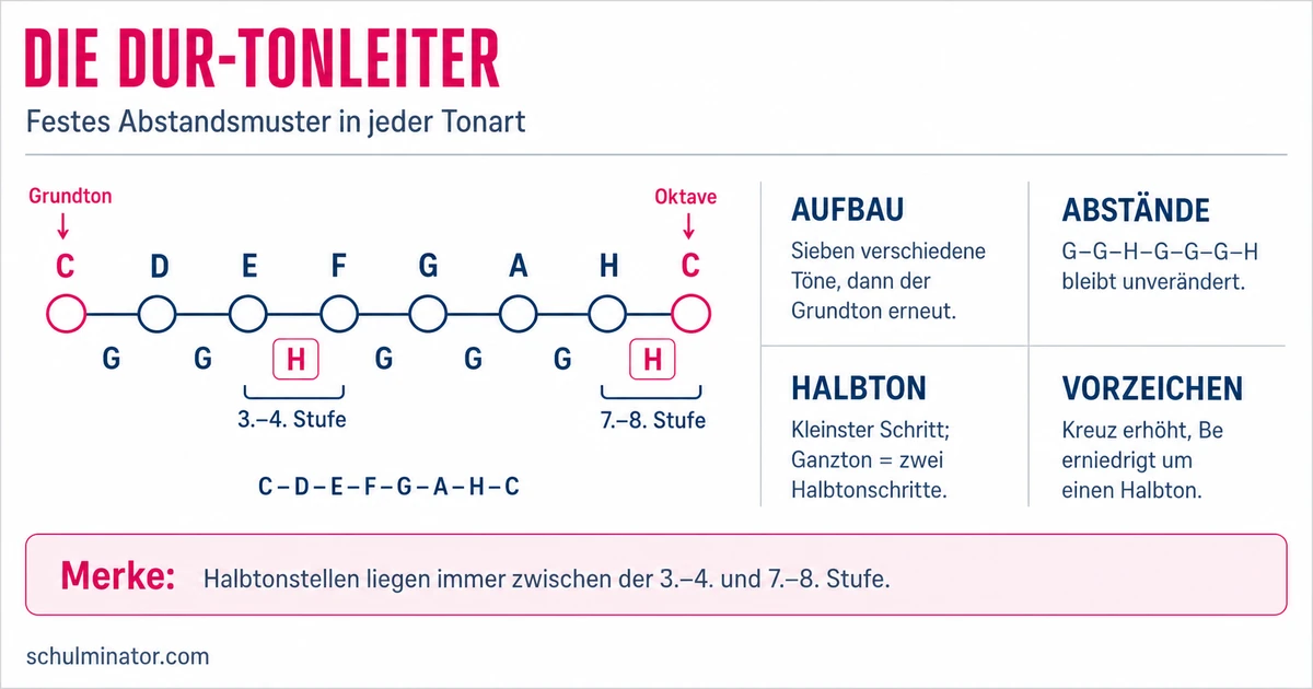 Dur-Tonleiter: Aufbau, Halbtonschritte und Beispiele