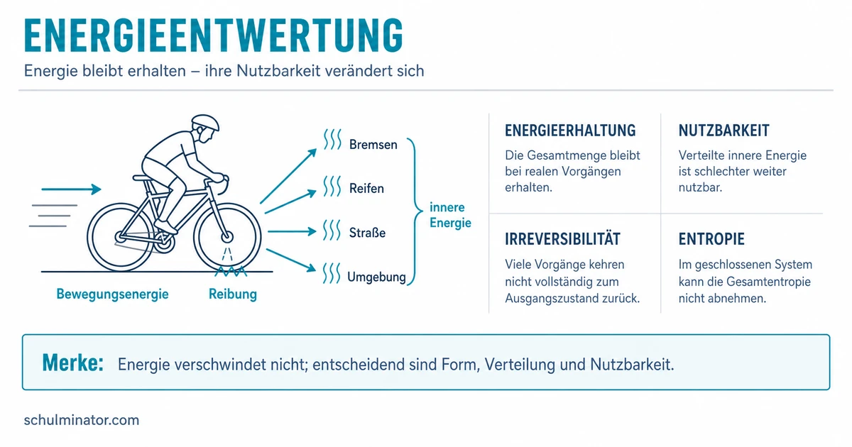 Energieentwertung: Energie bleibt, Nutzbarkeit sinkt