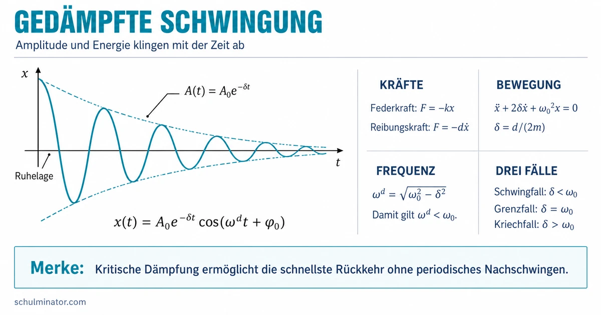 Gedämpfte Schwingung: Fälle und Berechnung