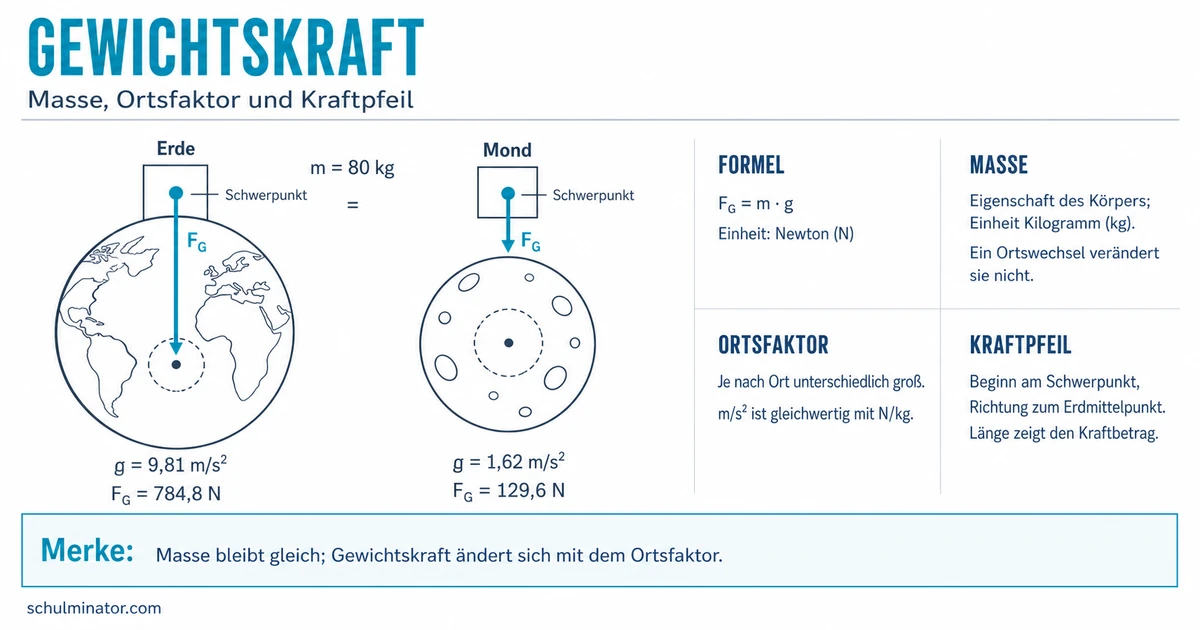 Gewichtskraft: Formel, Berechnung und Ortsfaktor