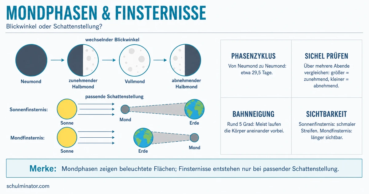 Mondphasen und Finsternisse einfach erklärt