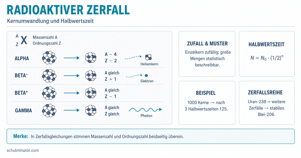 Radioaktiver Zerfall: Arten und Halbwertszeit