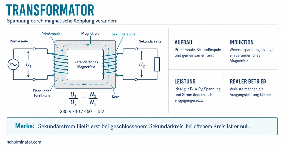 Transformator: Aufbau, Funktion und Formeln