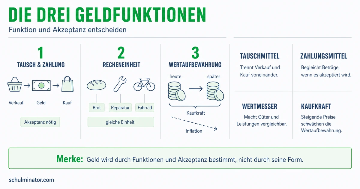 Geldfunktionen einfach erklärt: drei Kernaufgaben